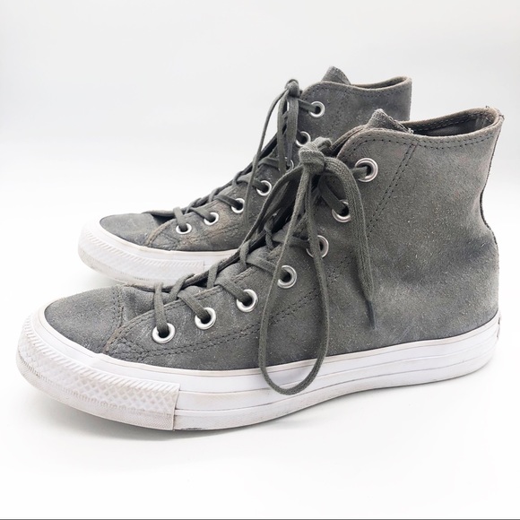 Gray Shimmer Suede Converse High Tops Chuck Taylor